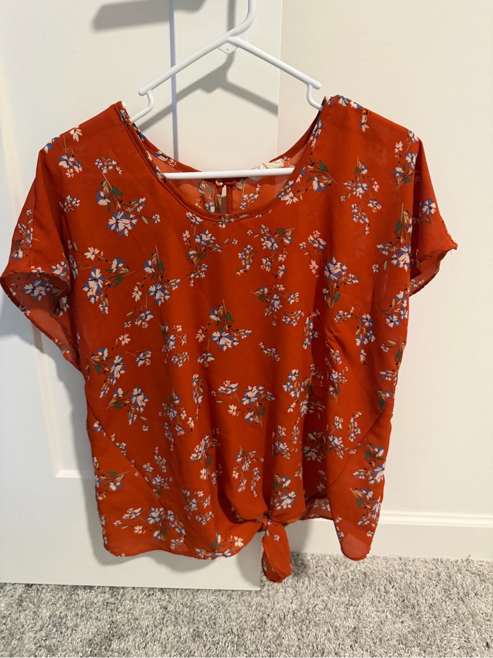 Sienna Sky Orange Floral Tie-Front Blouse